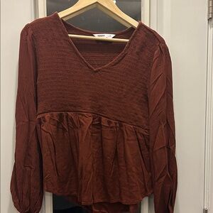 Chic V-Neck Rust Blouse
